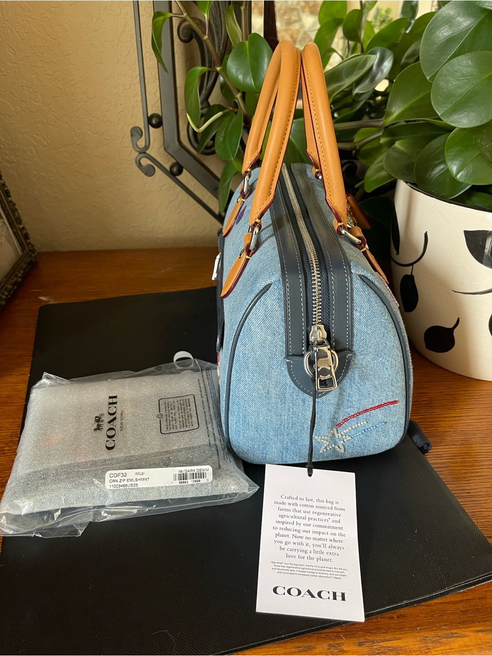 NWOT Coach Rowan Satchel in Denim Embroidery with Matching NWT Wristlet - Picture 3 of 11